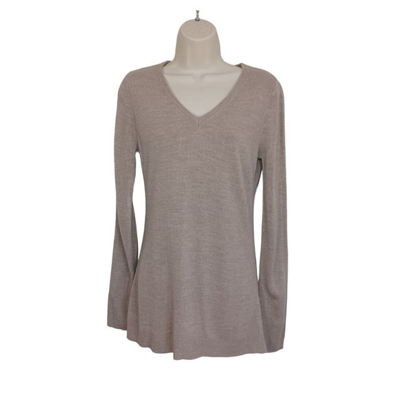 New York & Co Women's Light Brown Pullover Sweatshirt Size S V-Neck Long Sleeve - Picture 1 of 10